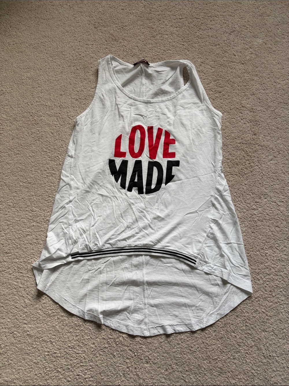 Lipsy White Tank Top with Red & Black 'LOVE MADE' Graphic